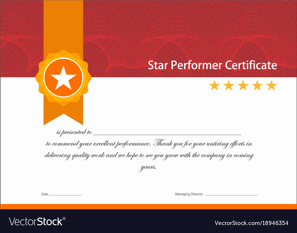 Vintage red and gold star performer certificate Vector Image In Star Performer Certificate Templates