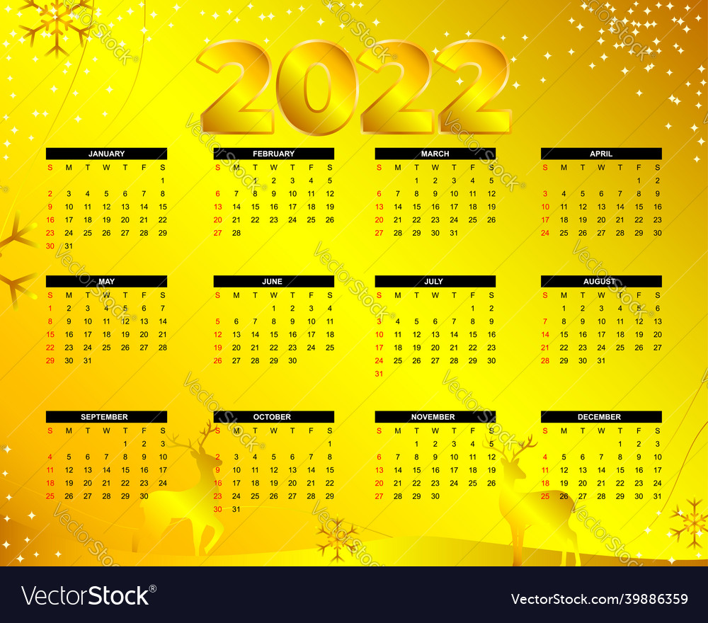 2022 calendar template set of 12 months week