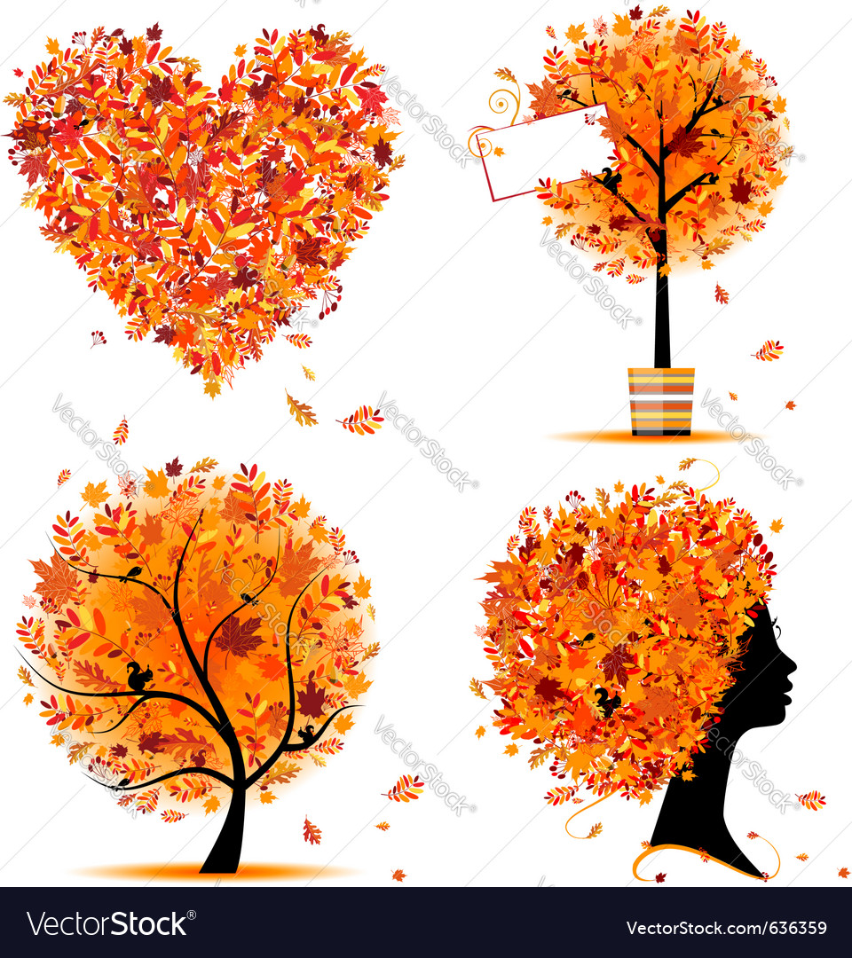 Autumn Tree Frames with Hearts