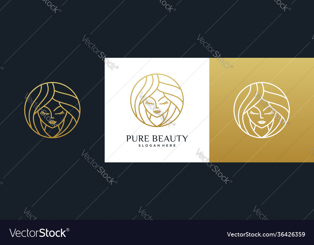 Beauty Women Hair Salon Logo Design Line Art Style