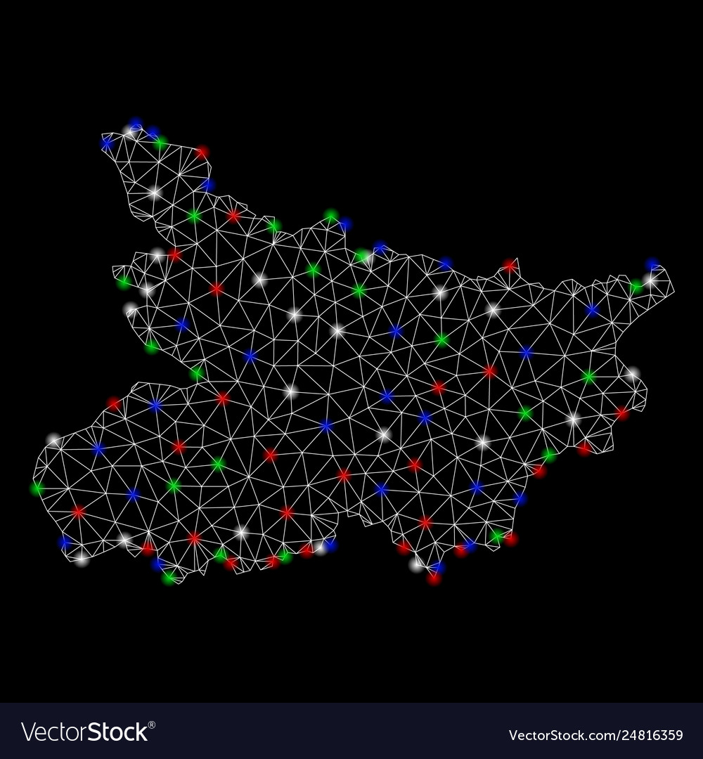 Bright mesh network bihar state map with flash vector image Bright mesh network bihar state map with flash