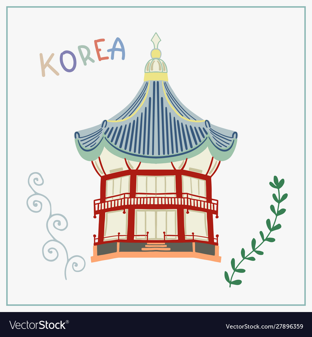 Doodle flat arbor pagoda Royalty Free Vector Image