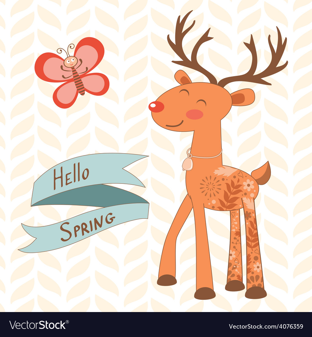 Hello spring concept card with deer