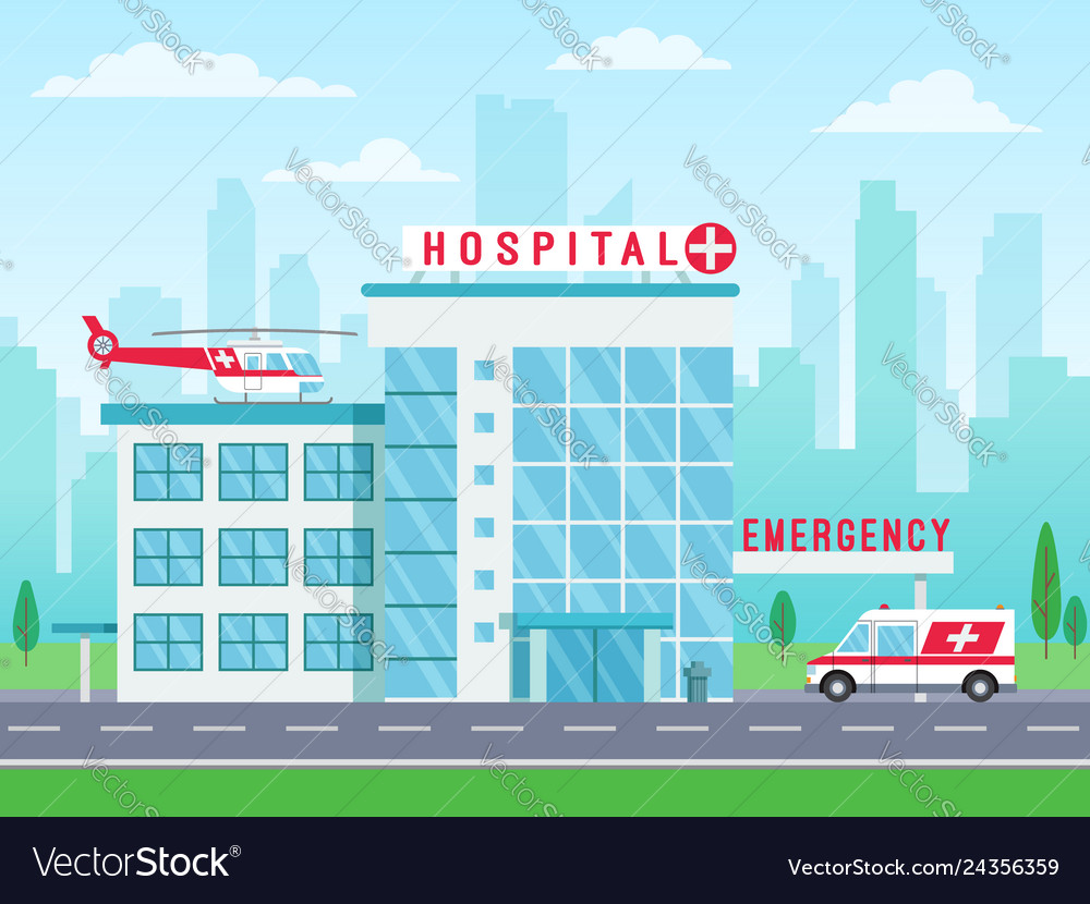 Hospital building with ambulance helicopter Vector Image