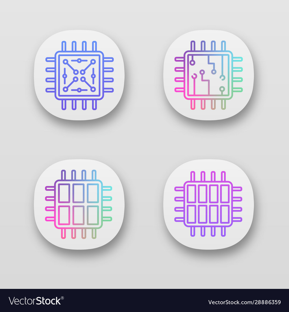 Processors app icons set vector image Processors app icons set