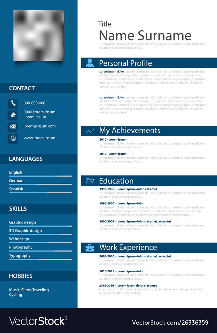 Professional personal resume cv with strips in Vector Image