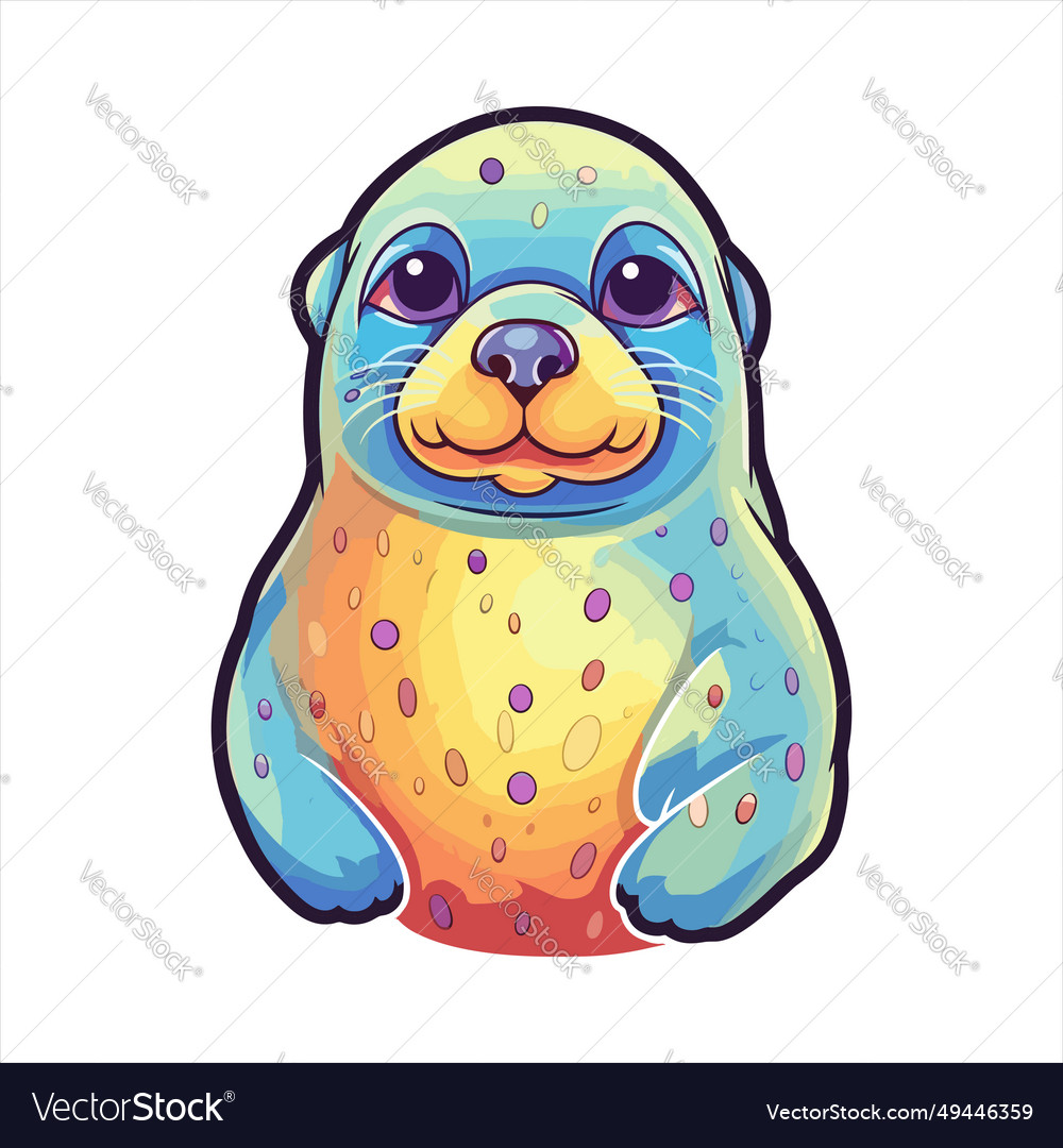 Seal colorful watercolor cartoon kawaii character