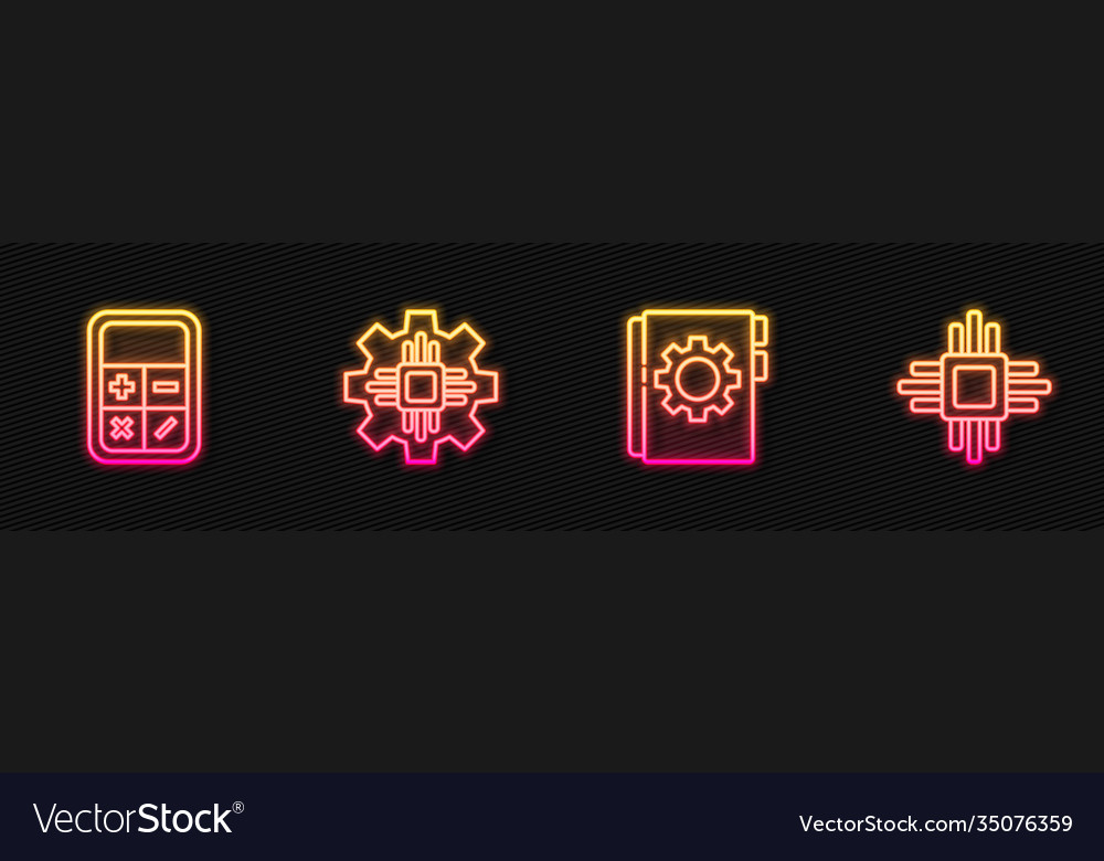 Set line user manual calculator processor vector image Set line user manual calculator processor