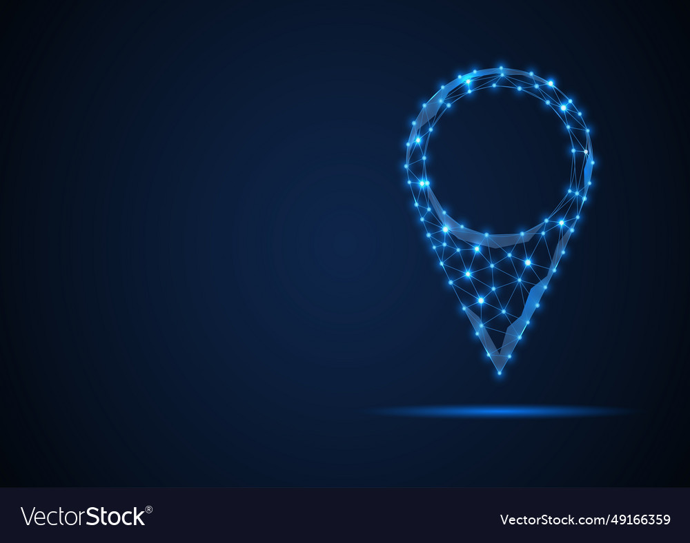 Wireframe map pin location line and dots abstract vector image Wireframe map pin location line and dots abstract