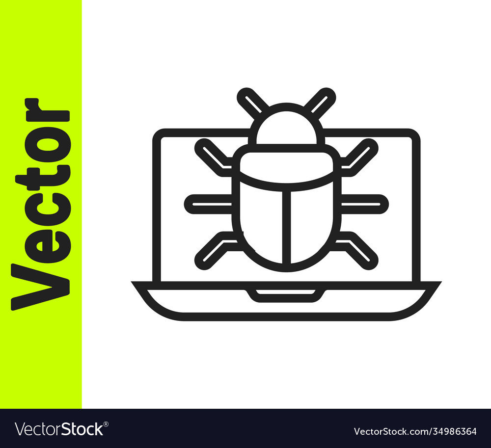 Black line system bug on monitor icon isolated vector image Black line system bug on monitor icon isolated