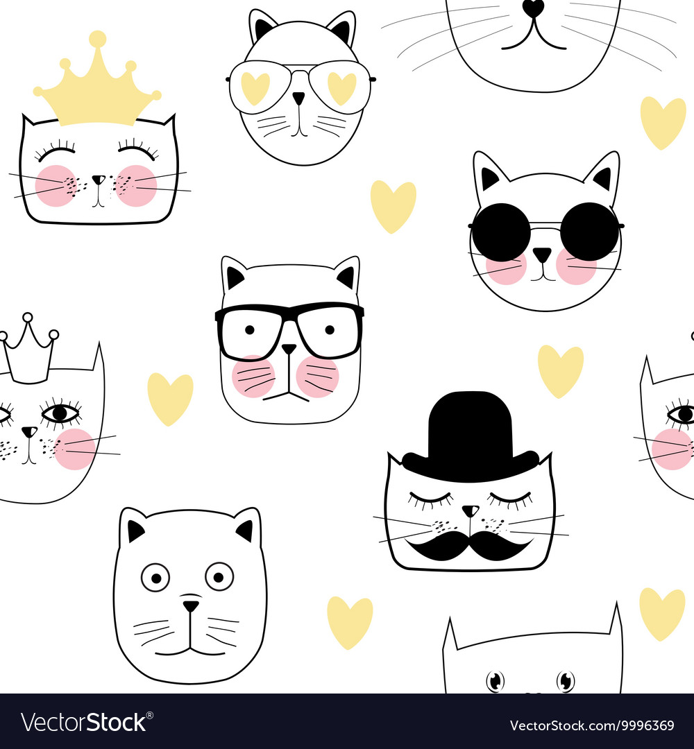 Cute handdrawn cat seamless pattern