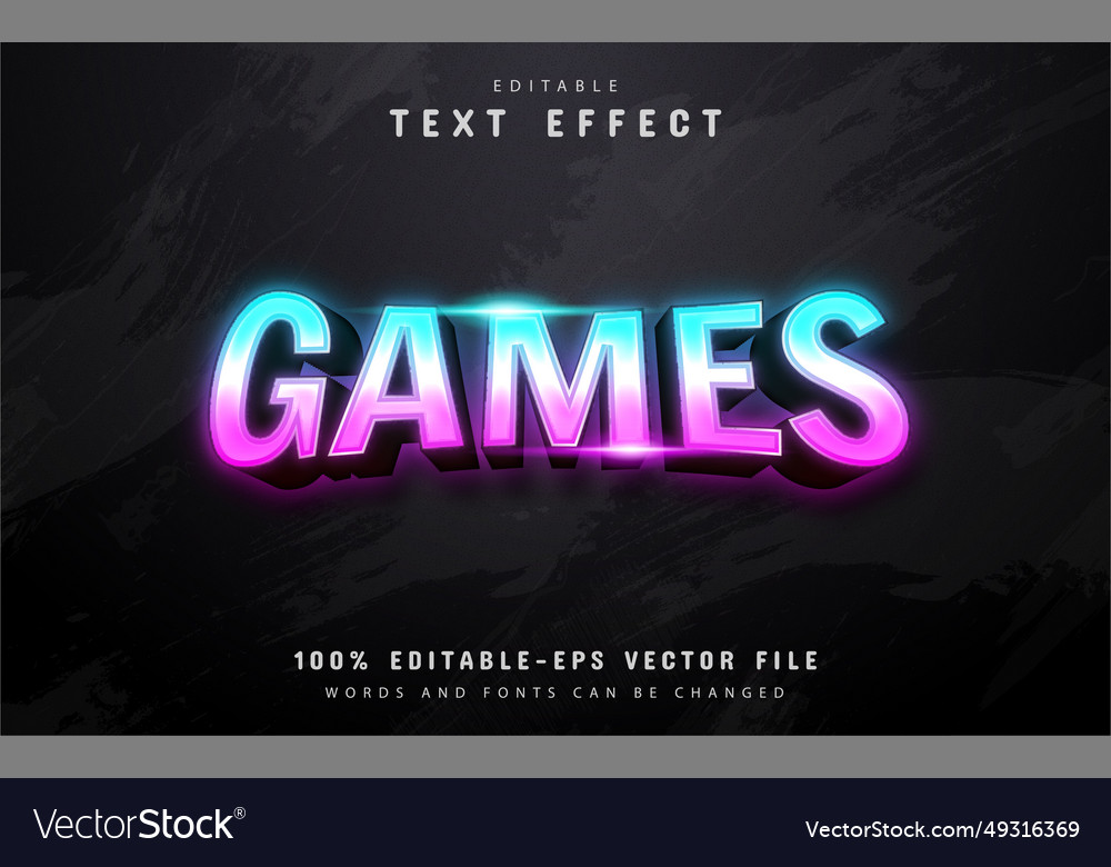 Games text gradient style effect vector image Games text gradient style effect
