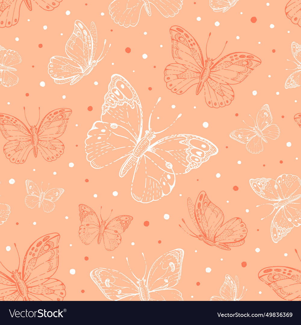 Peach fuzz 2024 year color butterfly pattern vector image Peach fuzz 2024 year color butterfly pattern