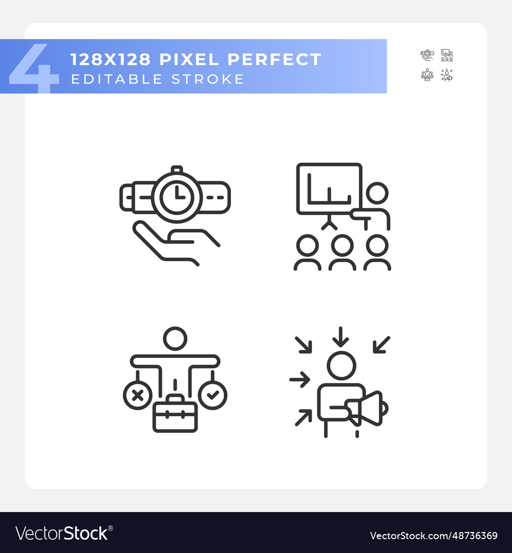 Pixel perfect black soft skills linear icons set vector image Pixel perfect black soft skills linear icons set