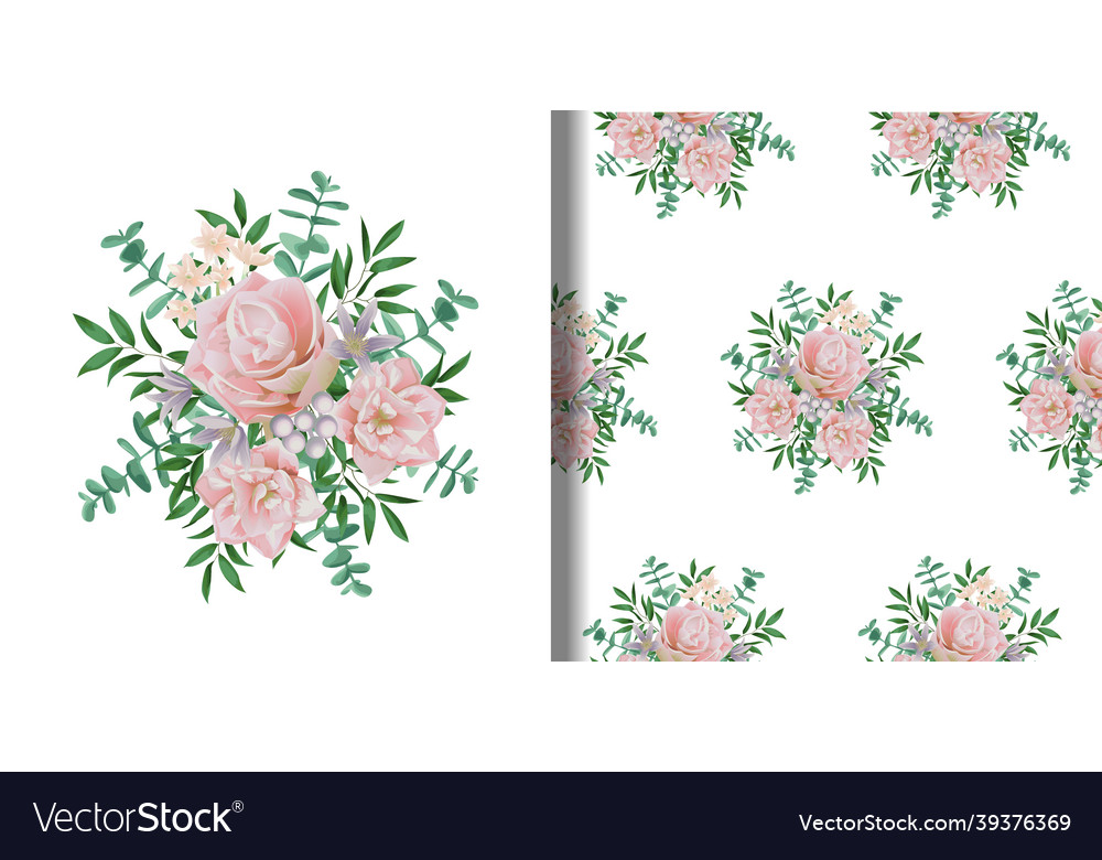 Print and seamless pattern set with flowers vector image Print and seamless pattern set with flowers