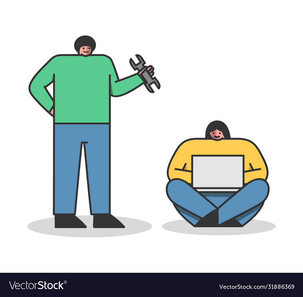 Programmer sitting with laptop computer vector image Programmer sitting with laptop computer