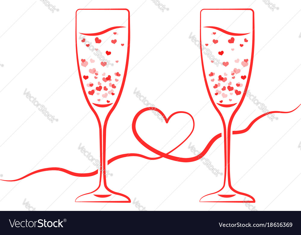 Red Champagne Glass Hearts With Ribbon Royalty Free Vector