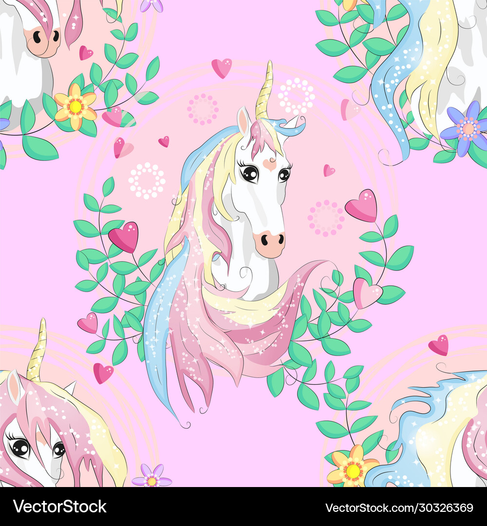 Seamless pattern with cute unicorns cloudsrainbow Vector Image