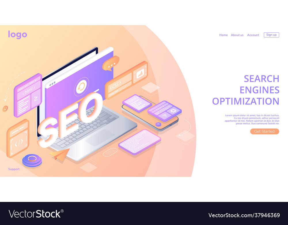 Seo search engines optimization landing page web vector image Seo search engines optimization landing page web