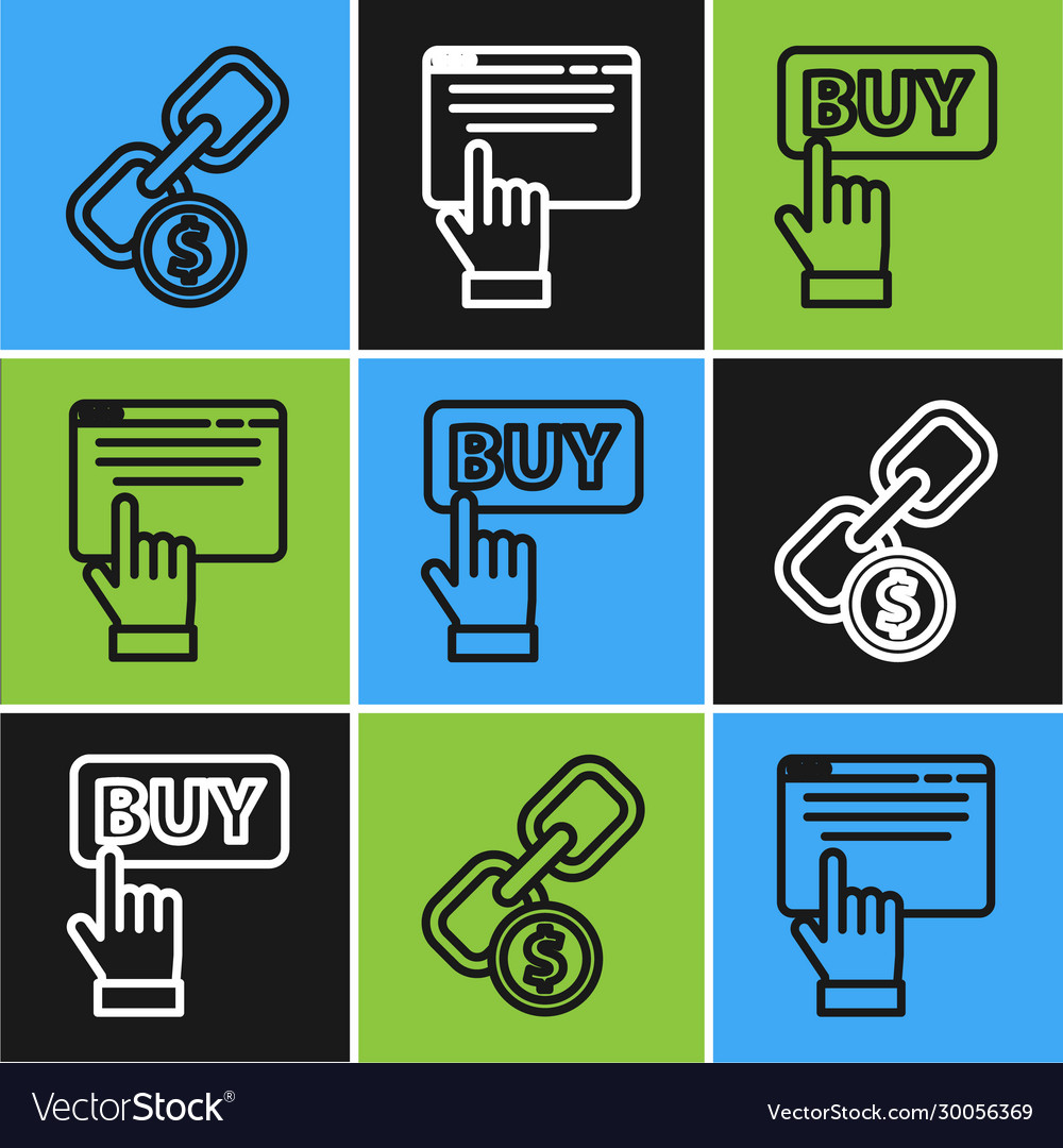 Set line chain link and coin buy button vector image Set line chain link and coin buy button