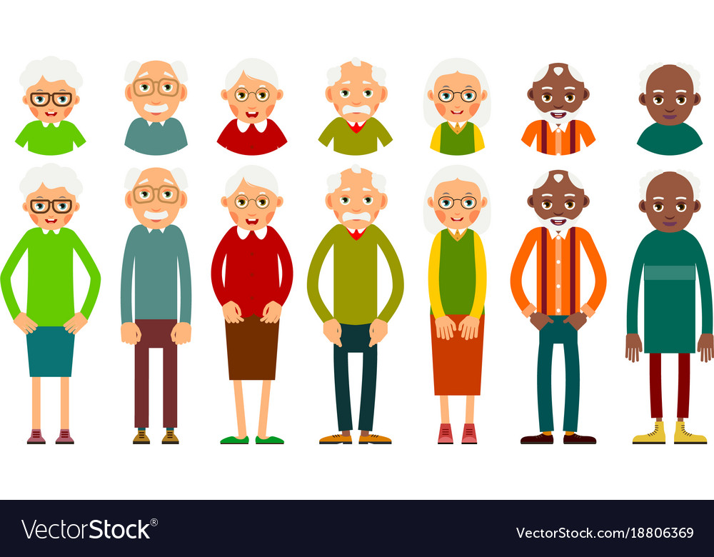 Set of diverse elderly people with avatars Vector Image