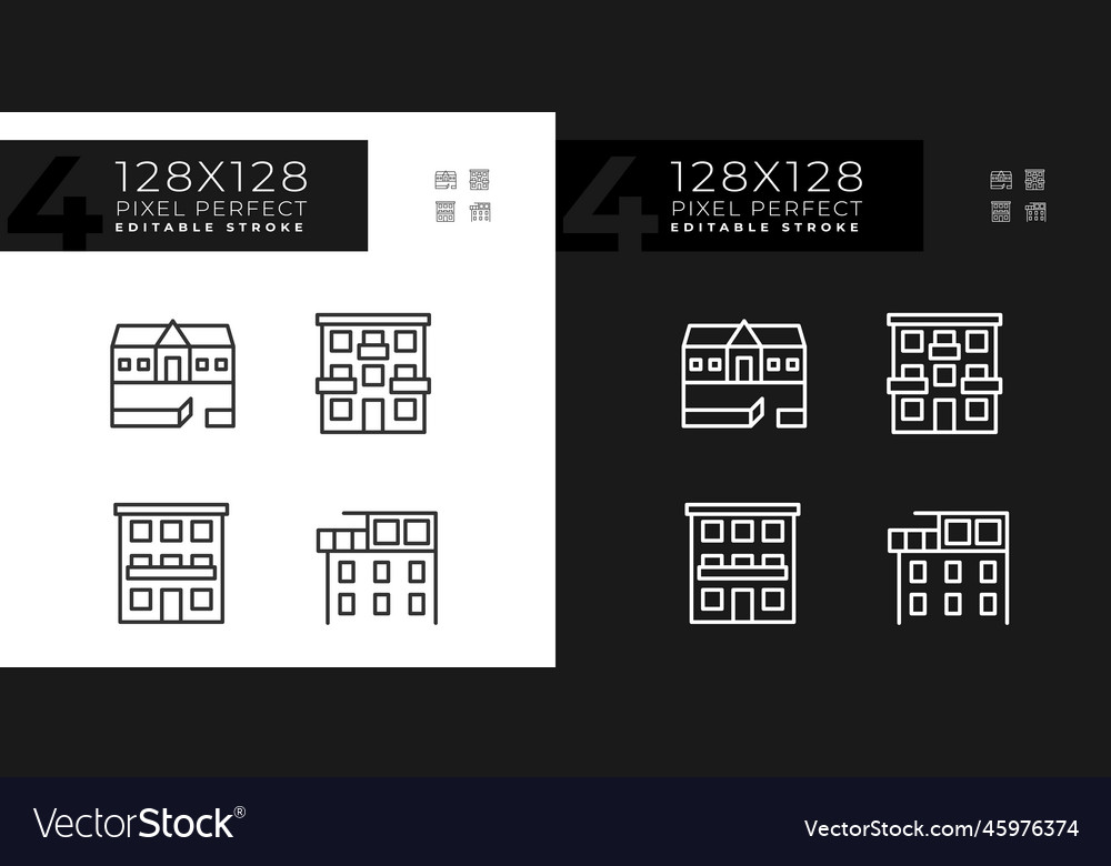Apartment types pixel perfect linear icons set