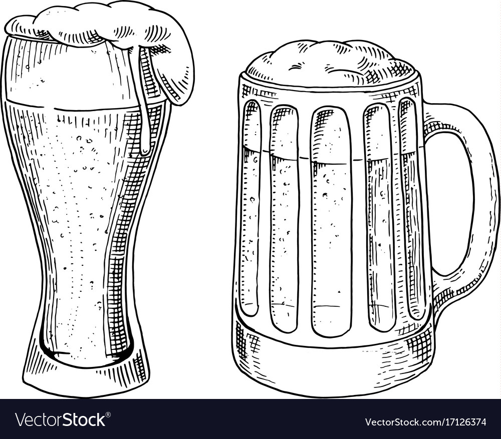 Beer glass mug or bottle of oktoberfest engraved Vector Image