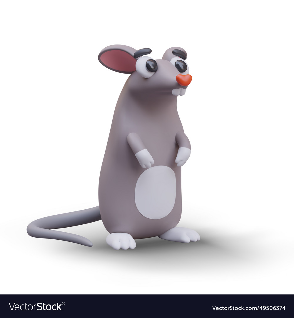 Funny 3d mouse stands on its hind legs and looks vector image Funny 3d mouse stands on its hind legs and looks