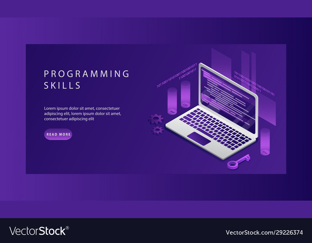 Isometric landing page template web development Vector Image Isometric landing page template web development