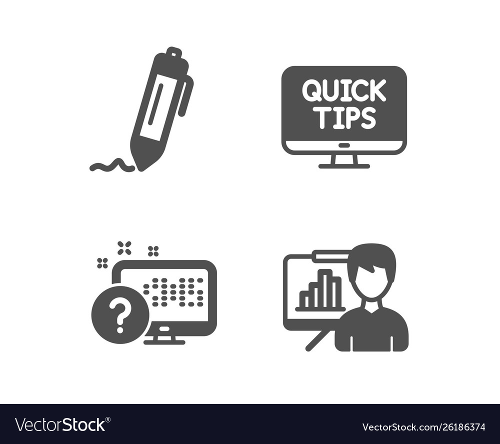 Online quiz signature and web tutorials icons