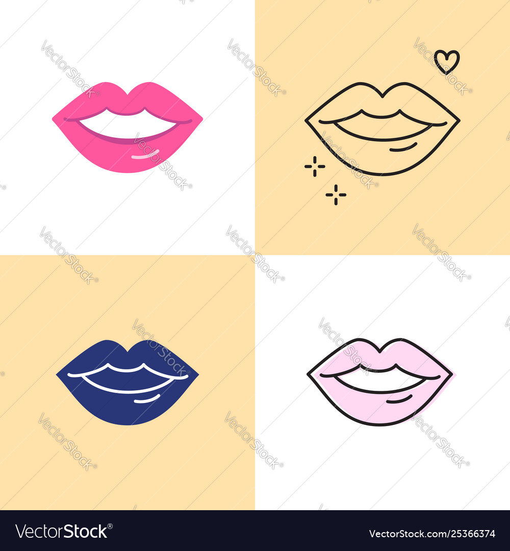 Rote Lippen Icon in flachen und Linien Stile gesetzt