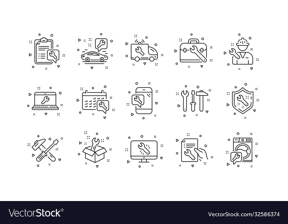 Repair line icons hammer screwdriver and spanner