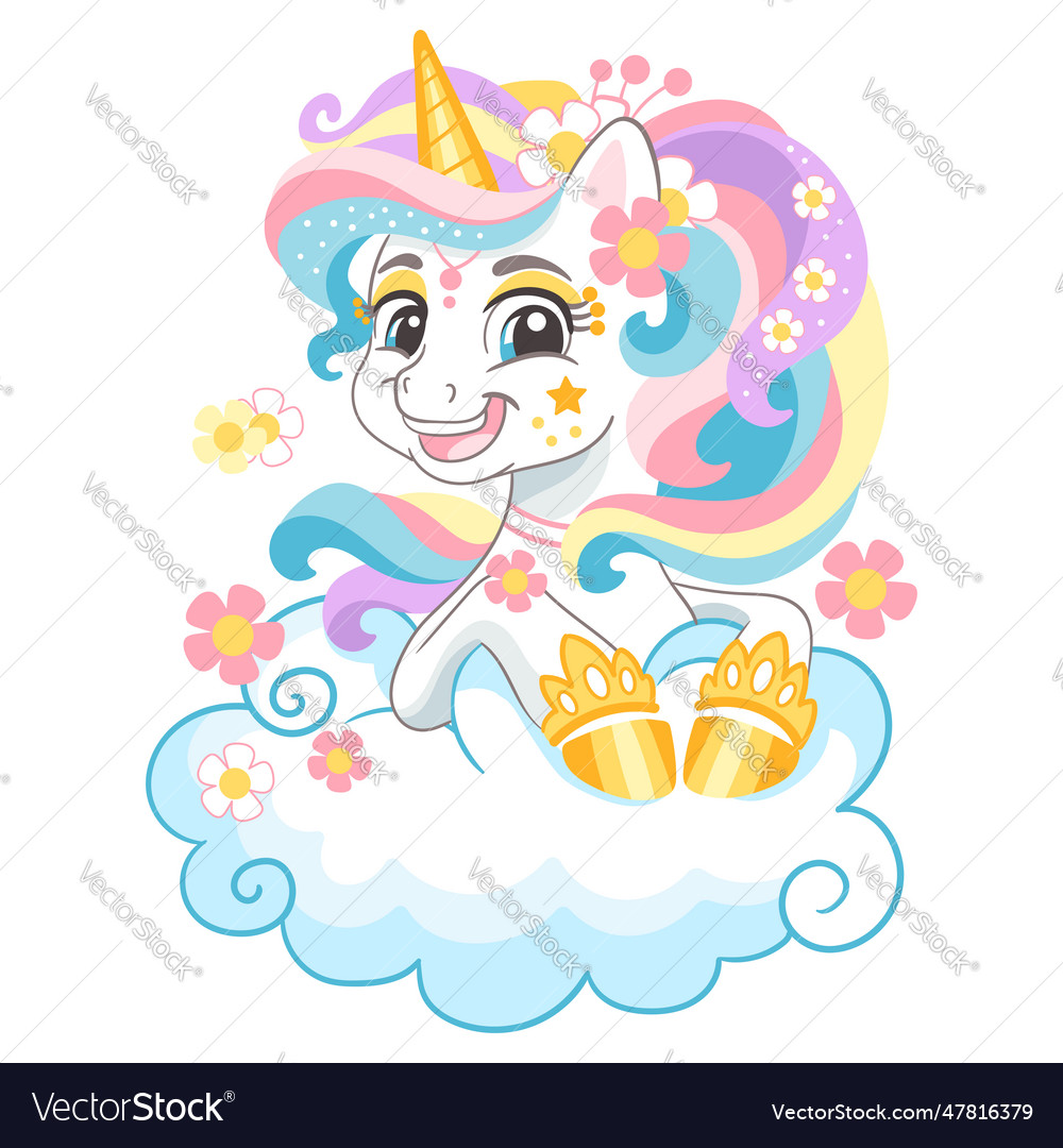 Cute Cartoon Character Happy Unicorn 14 Royalty Free Vector