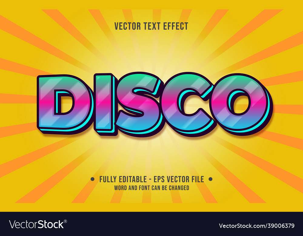 Editable text effect gradient colorful disco vector image Editable text effect gradient colorful disco