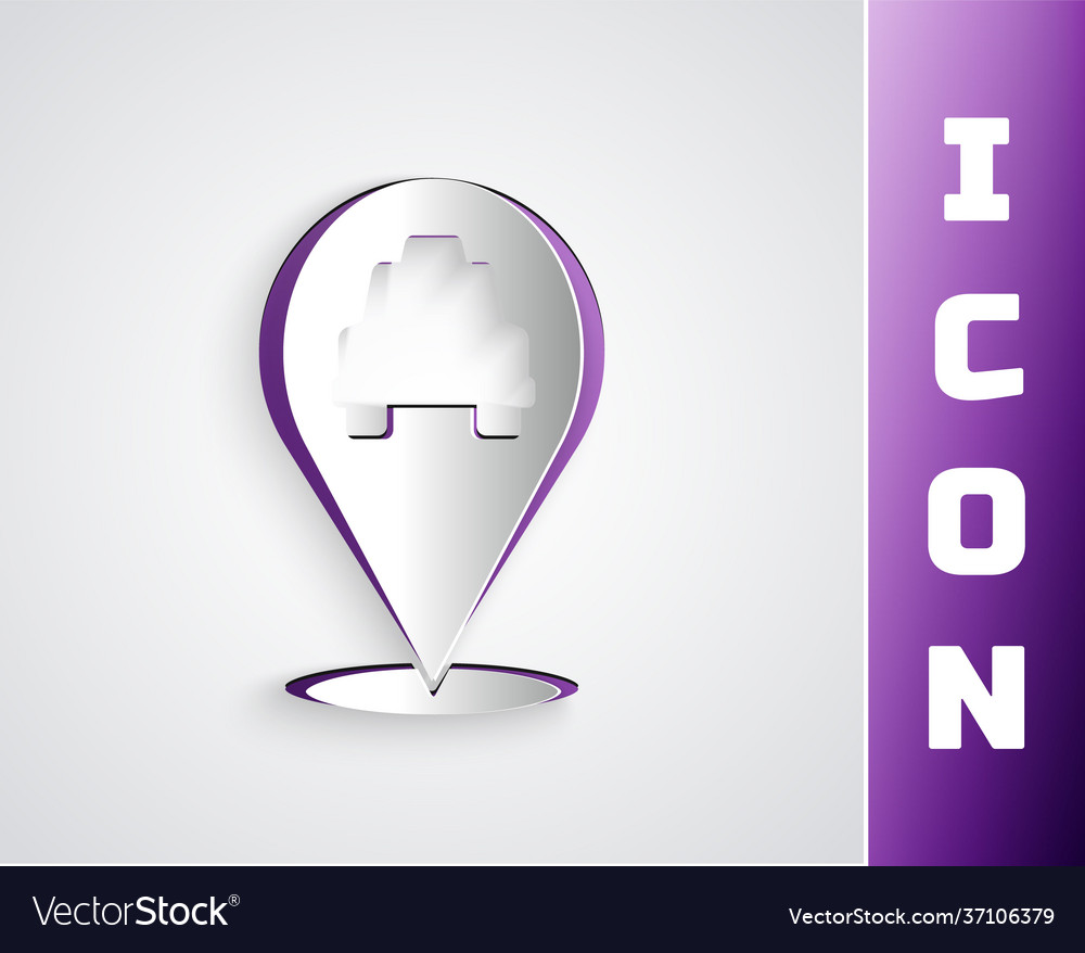 Paper cut map pointer with taxi icon isolated vector image Paper cut map pointer with taxi icon isolated
