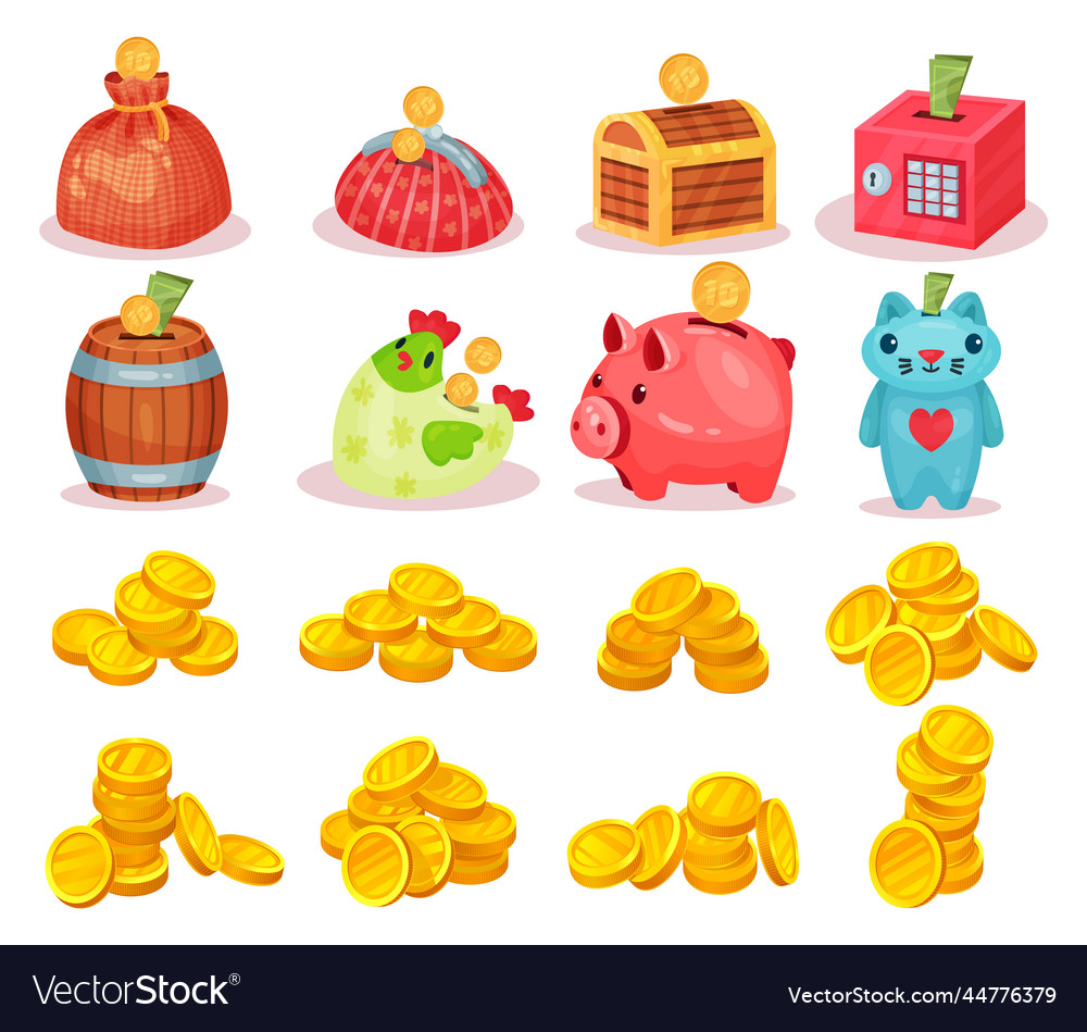 Piggy bank and moneybox with hole for putting vector image Piggy bank and moneybox with hole for putting