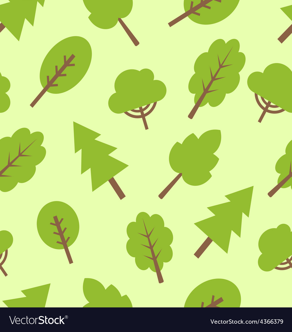 Seamless pattern with different trees in flat