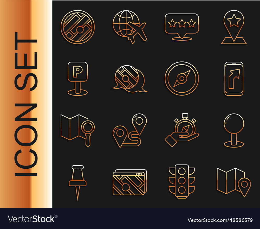 Set line folded map with location marker push pin vector image Set line folded map with location marker push pin