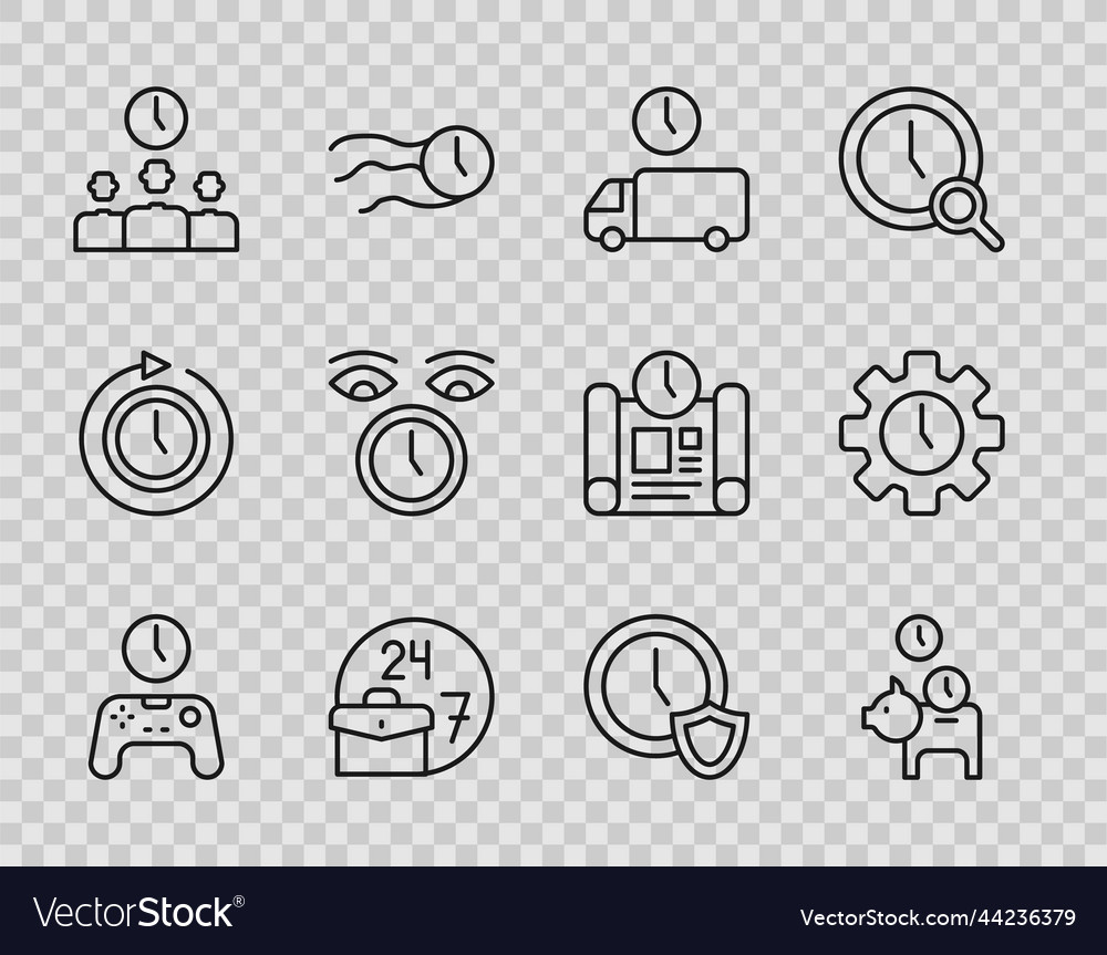 Set line gamepad of time piggy bank with coin vector image Set line gamepad of time piggy bank with coin