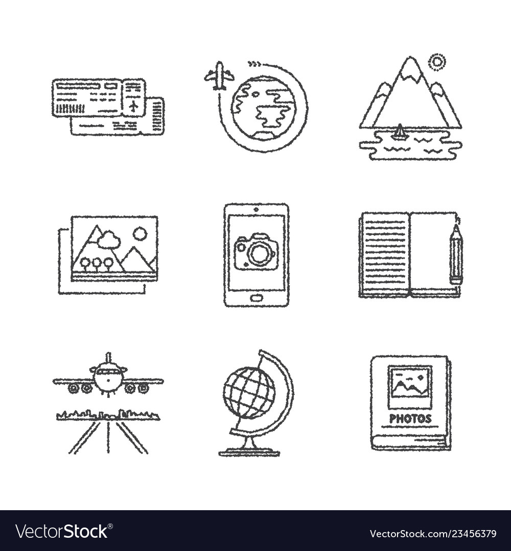 Set of travel icons and concepts in sketch style