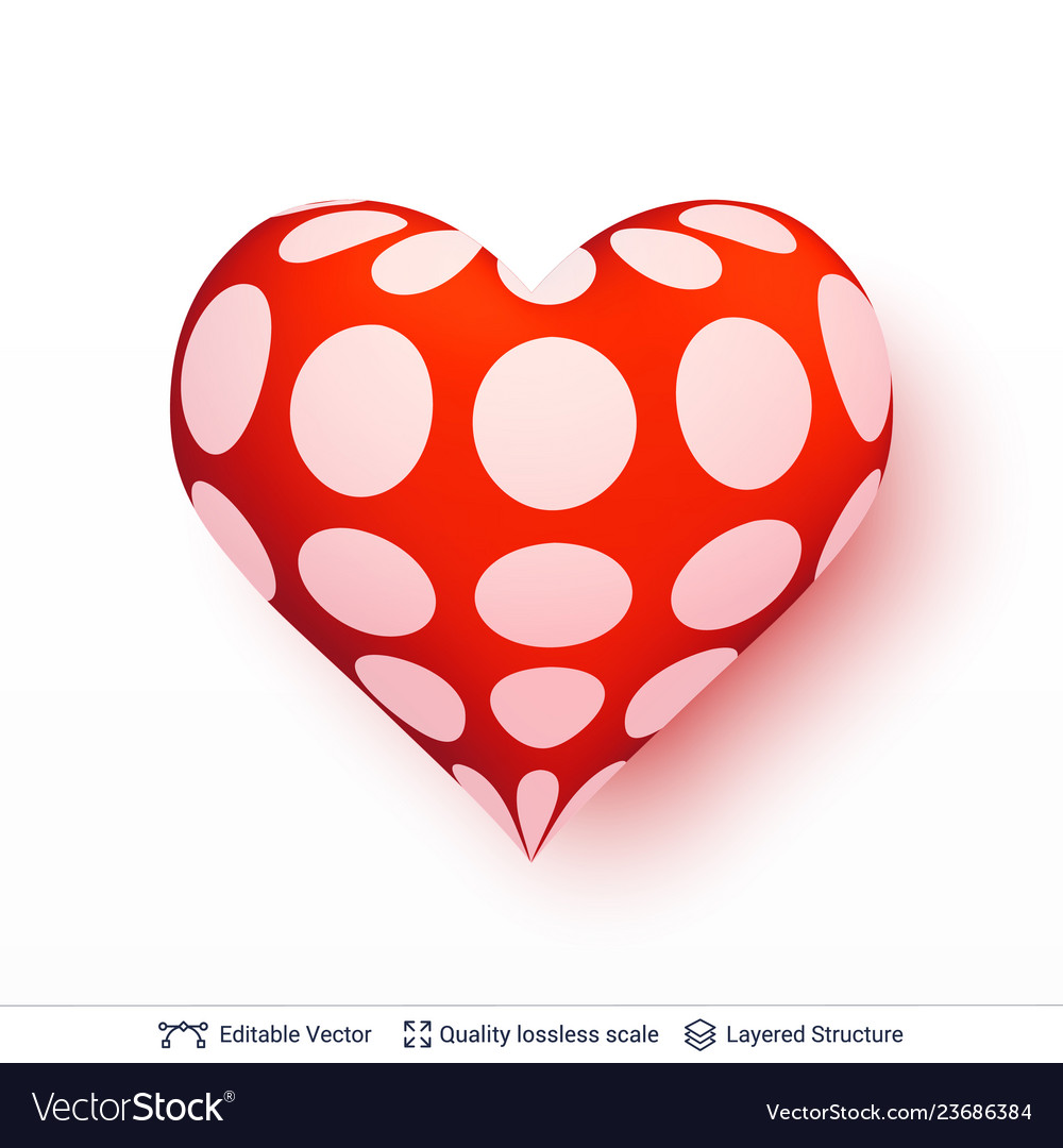 3d heart with pattern of red and white dots