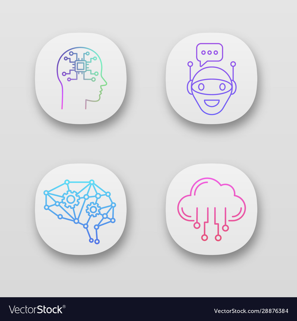 Artificial intelligence app icons set vector image Artificial intelligence app icons set