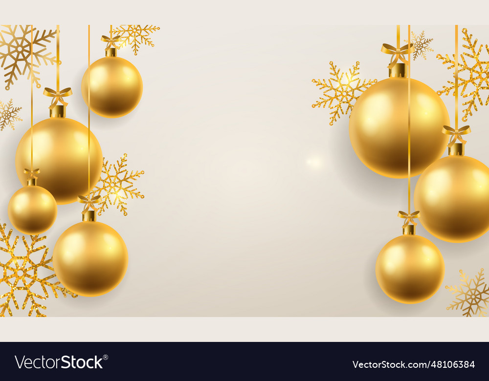 Christmas ball background golden xmas tree toys Vector Image