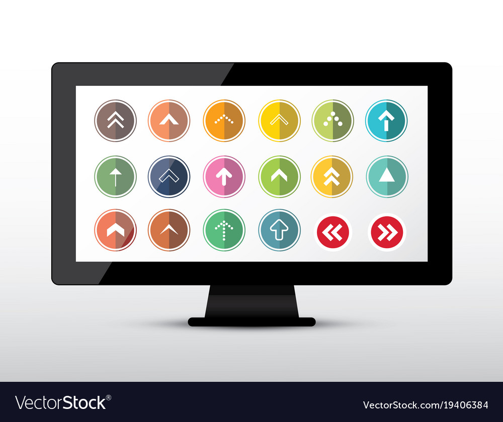 Colorful arrows set on computer screen arrow icon