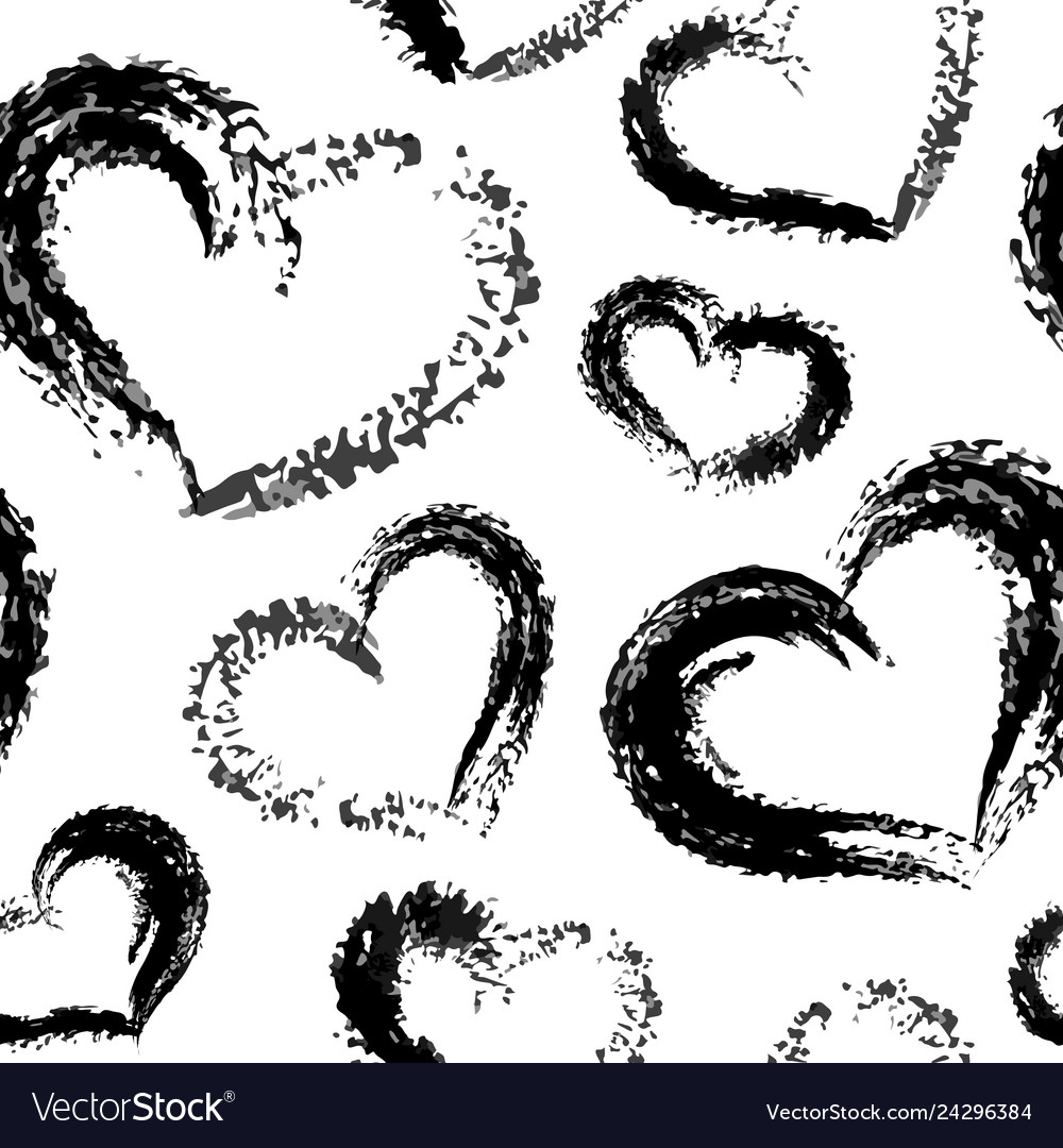 Dry brush valentine hearts pattern black