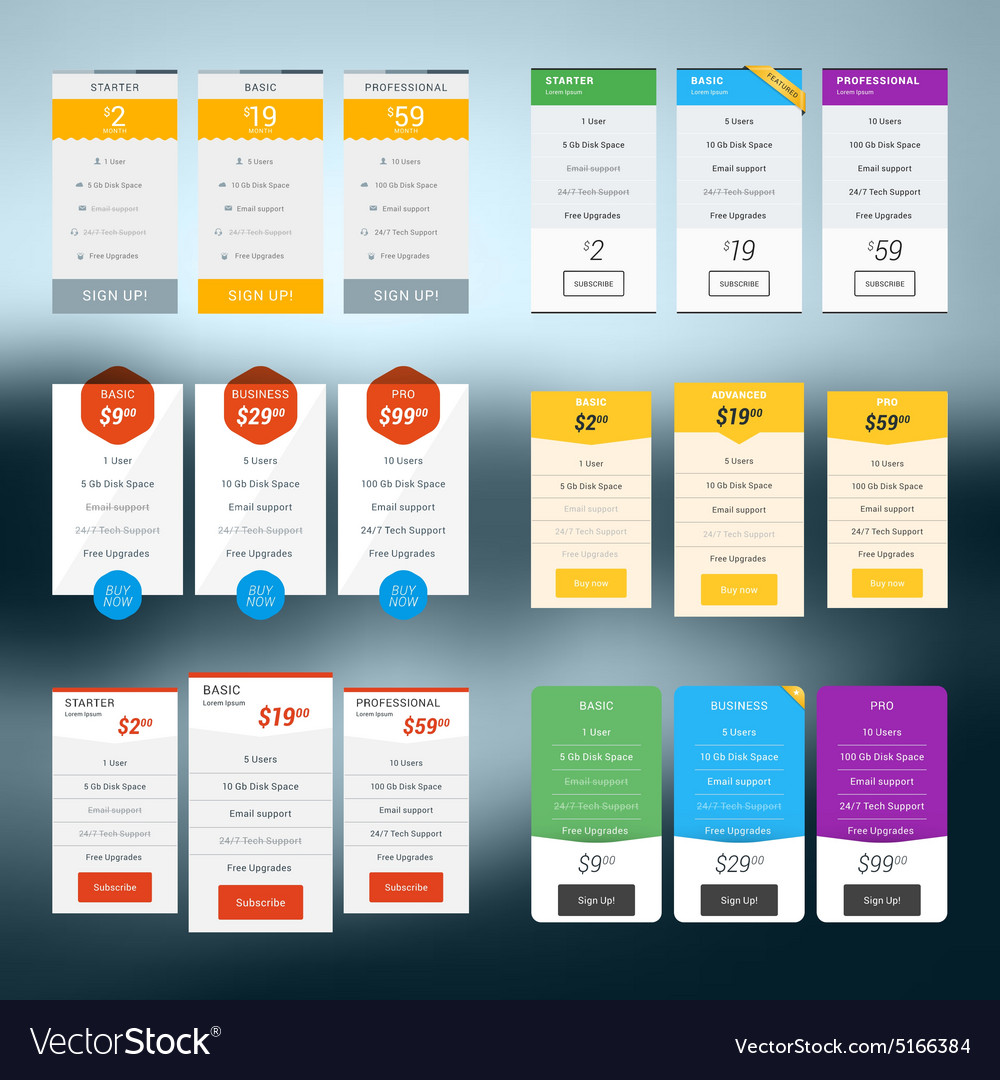 Flat Design Pricing Table Set