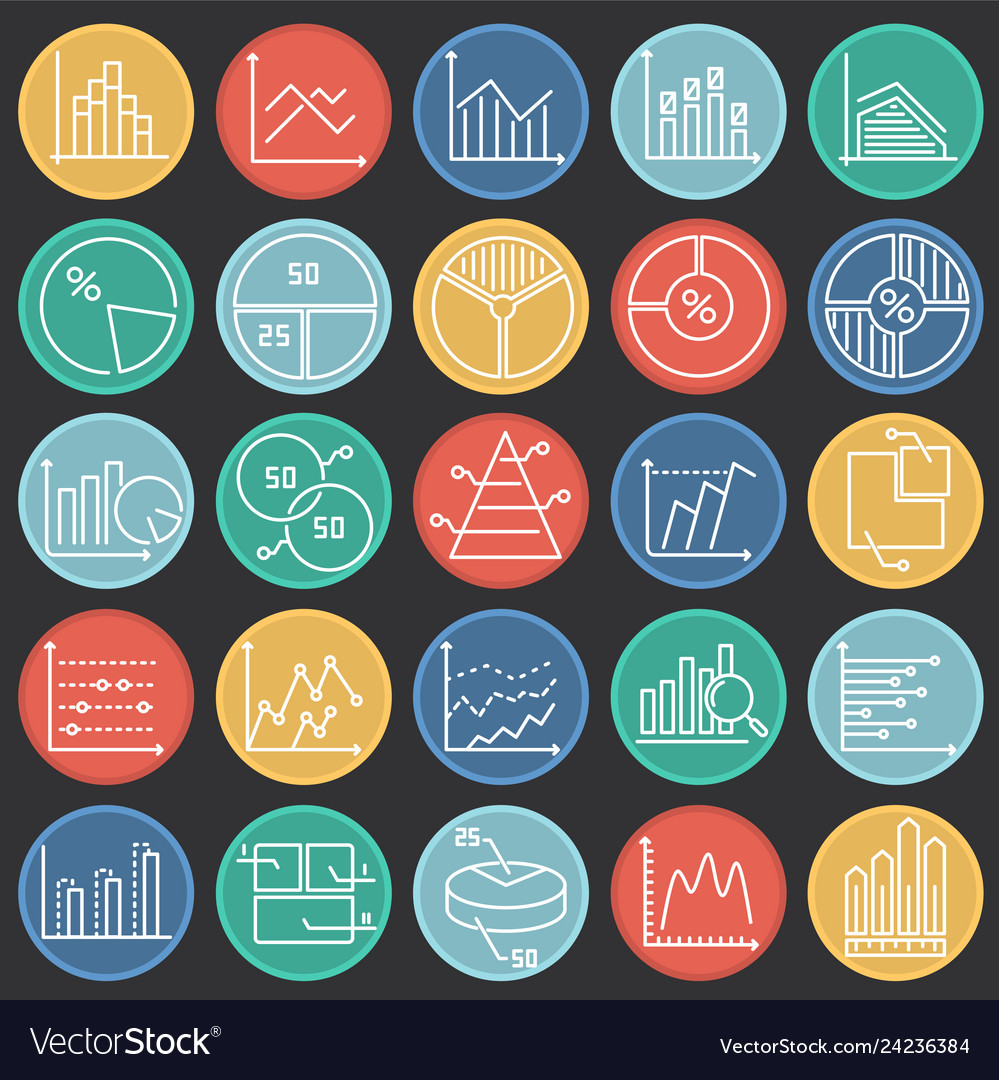 Graph line icons set on color circles black vector image Graph line icons set on color circles black