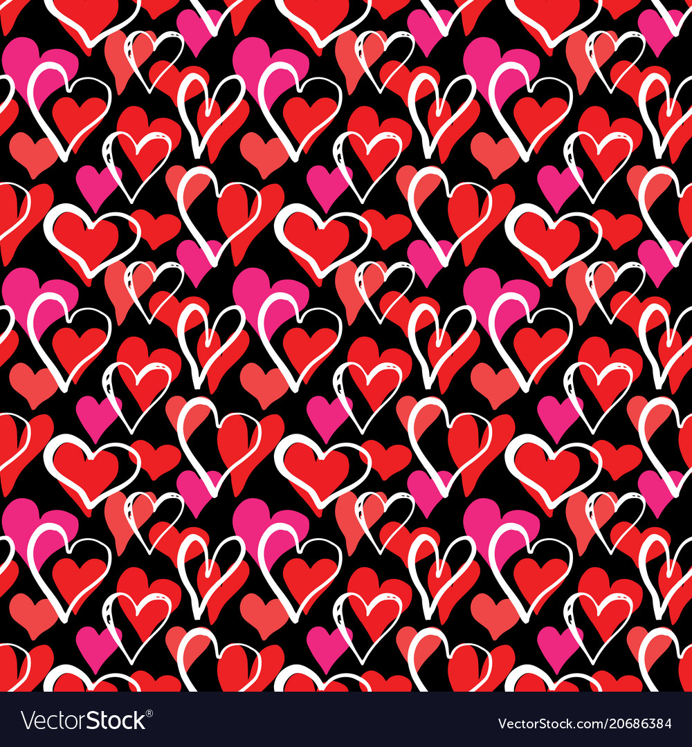 Heart symbol seamless pattern hand drawn sketch Vector Image