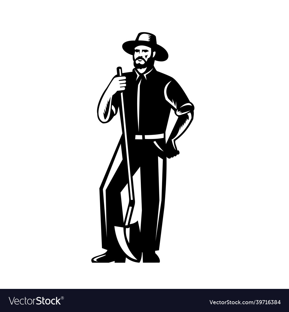 Organic farmer with spade viewed from front retro Vector Image