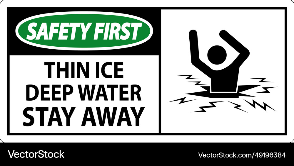 Safety first sign thin ice deep water stay away Vector Image